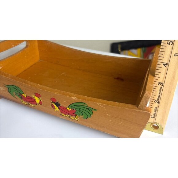 Rare 1950’s VTG Wooden Roosters Tray Condiments Napkins Centerpiece Knick-Knacks - Picture 8 of 8